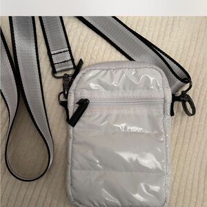 HAUTE SHORE White Quilted Gloss Crossbody with Striped Strap
